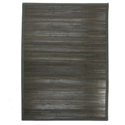Tapis salon en bambou larges lattes ganse gris 120x170