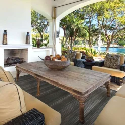 Tapis salon en bambou larges lattes ganse gris 120x170