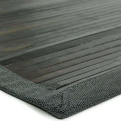 Tapis salon en bambou larges lattes ganse gris 120x170