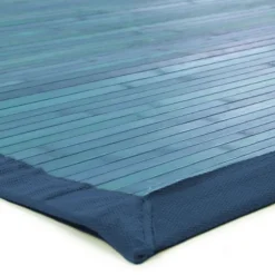 Tapis salon en bambou larges lattes ganse bleu 120x180