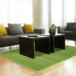Tapis salon en bambou larges lattes ganse vert 160x230