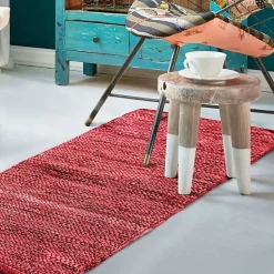 Tapis salon en cuir tressé burgundy 60x120