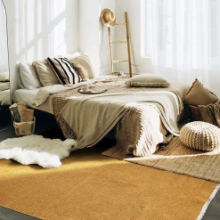 Tapis salon en jute coton avec franges ocre 120x170