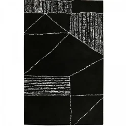 Tapis salon et chambre fait à la main motif géométrique RAGGAL, Noir, blanc