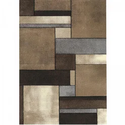 Tapis salon et chambre tissé motif géométrique LYN8 GEOME, Marron, noir, beige