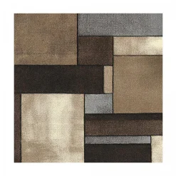Tapis salon et chambre tissé motif géométrique LYN8 GEOME, Marron, noir, beige