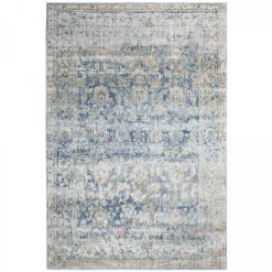 Tapis salon et chambre tissé motif abstrait BELANO, bleu, beige, rose