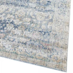 Tapis salon et chambre tissé motif abstrait BELANO, bleu, beige, rose