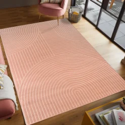 Tapis salon et chambre tissé motif géométrique LYN49 ARCROL, rose