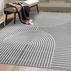 Tapis salon et chambre tissé motif géométrique LYN49 ARCRIL, gris