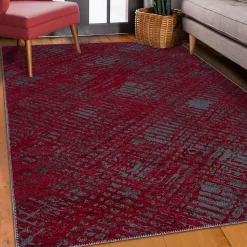 Tapis salon et chambre tissé motif faux uni TEREMINDE, rouge, gris