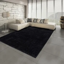 Tapis salon et chambre tissé motif uni SOULA, anthracite