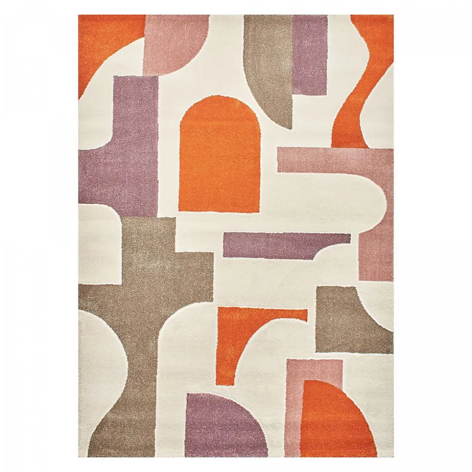 Tapis salon et chambre tissé motif géométrique ECHO 3, gris, beige, orange