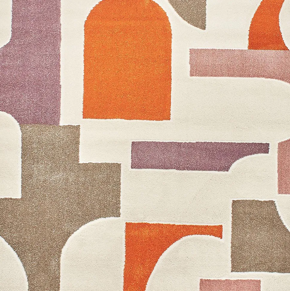 Tapis salon et chambre tissé motif géométrique ECHO 3, gris, beige, orange