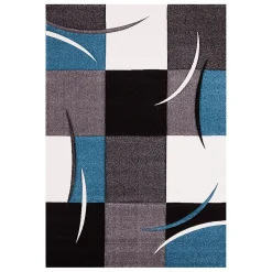 Tapis salon et chambre tissé motif damier LYN8 COMMA, Gris, bleu, noir