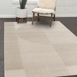 Tapis salon et chambre tissé motif géométrique CONTUNI, beige, marron