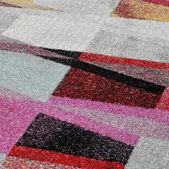 Tapis salon et chambre tissé motif ethnique ELYZA, rouge, vert, violet, bleu, écru