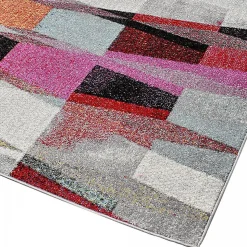Tapis salon et chambre tissé motif ethnique ELYZA, rouge, vert, violet, bleu, écru