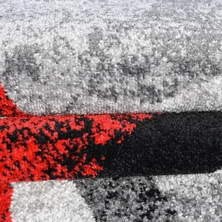 Tapis salon et chambre tissé motif géométrique RADULE, rouge, gris, noir, écru