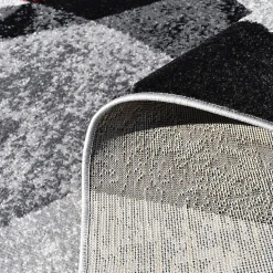 Tapis salon et chambre tissé motif géométrique RADULE, rouge, gris, noir, écru