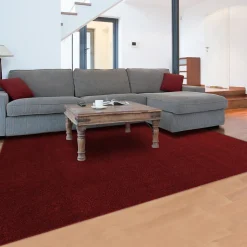 Tapis salon et chambre tissé motif uni SOULA, rouge