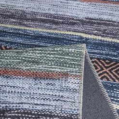 Tapis salon et chambre tissé motif ethnique NOBASTA, bleu, rouge, orange, vert