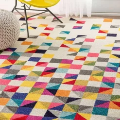 Tapis salon et chambre tissé motif géométrique LYN6 BOUTIK, multicolore