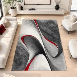 Tapis salon et chambre tissé motif géométrique LYN8 MADILA, rouge