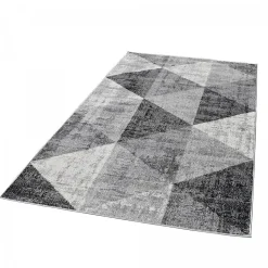 Tapis salon et chambre tissé motif géométrique SOLTAM, gris, écru