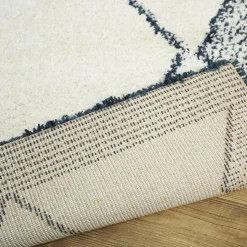 Tapis salon et chambre tissé motif berbère CALYPSO 1, blanc, bleu