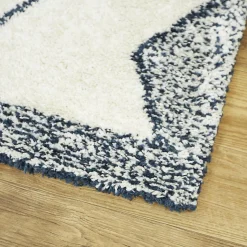 Tapis salon et chambre tissé motif berbère CALYPSO 1, blanc, bleu