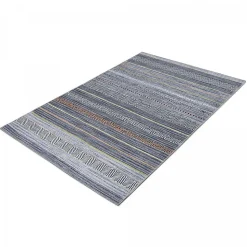 Tapis salon et chambre tissé motif ethnique NOBASTA, gris, orange, jaune, blanc