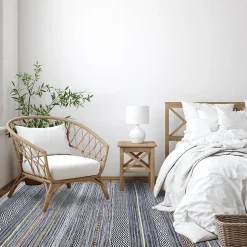 Tapis salon et chambre tissé motif ethnique NOBASTA, gris, orange, jaune, blanc