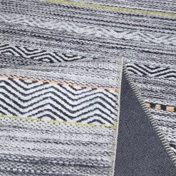 Tapis salon et chambre tissé motif ethnique NOBASTA, gris, orange, jaune, blanc