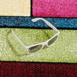 Tapis salon et chambre tissé motif géométrique LYN8 GEOME, Multicolore, vert, bleu, rouge