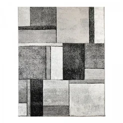 Tapis salon et chambre tissé motif géométrique LYN8 GEOME, Gris, noir