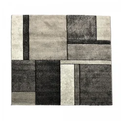 Tapis salon et chambre tissé motif géométrique LYN8 GEOME, Gris, noir