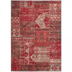 Tapis salon et chambre tissé motif ethnique LYN1 PATWORK, rouge