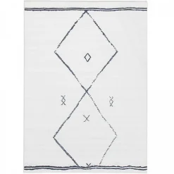 Tapis salon et chambre tissé motif berbère FLONTA 1, écru, bleu