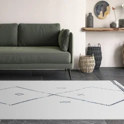 Tapis salon et chambre tissé motif berbère FLONTA 1, écru, bleu