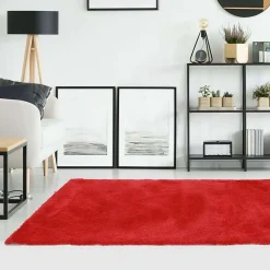 Tapis salon extra-doux toucher laineux rouge 60x90