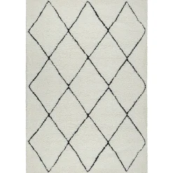Tapis salon poils longs nordique - Blanc Noir - 80 x 150 cm - Bahar Shaggy