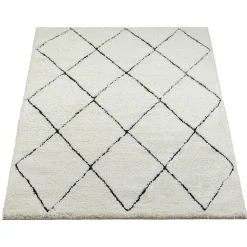 Tapis salon poils longs nordique - Blanc Noir - 80 x 150 cm - Bahar Shaggy