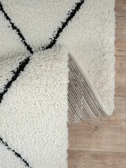 Tapis salon poils longs nordique - Blanc Noir - 80 x 150 cm - Bahar Shaggy
