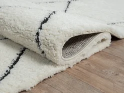 Tapis salon poils longs nordique - Blanc Noir - 80 x 150 cm - Bahar Shaggy