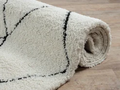 Tapis salon poils longs nordique - Blanc Noir - 80 x 150 cm - Bahar Shaggy
