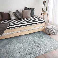 Tapis salon poils longs toucher laineux gris nuage 60x90
