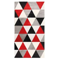 Tapis salon toucher laineux motif triangles rouge 80x150