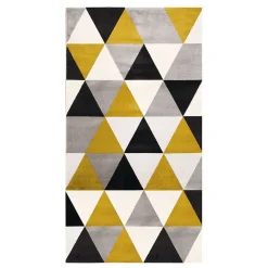 Tapis salon toucher laineux motif triangles jaune 80x150