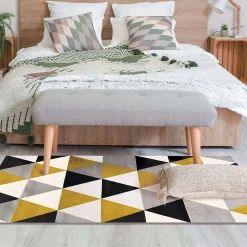 Tapis salon toucher laineux motif triangles jaune 80x150